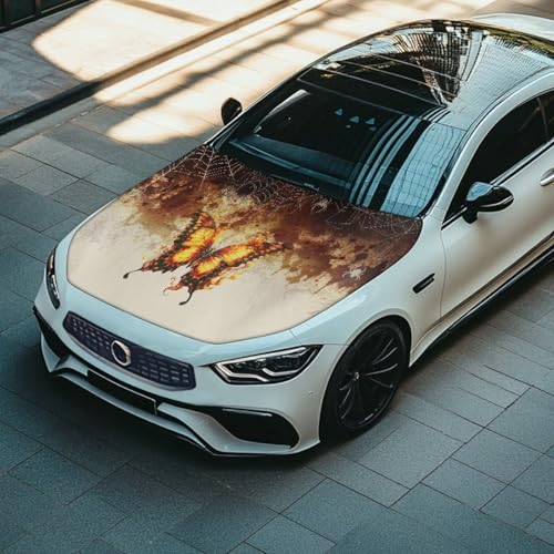 Image of Car Hood Cover, Protector for Women, 59x39 Inch Elastic Butterfly Polyester Auto Hood Wrap Blanket Automotive Exterior Accessories for Compact Sedans SUV Trucks