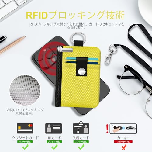 Image of Minimalist RFID Blocking Small Wallet with ID Window,WaterResistant Zip Id Case Wallet with Lanyard Keychain for Cards,Cash,Travel,Women,Men (Lemon Yellow)