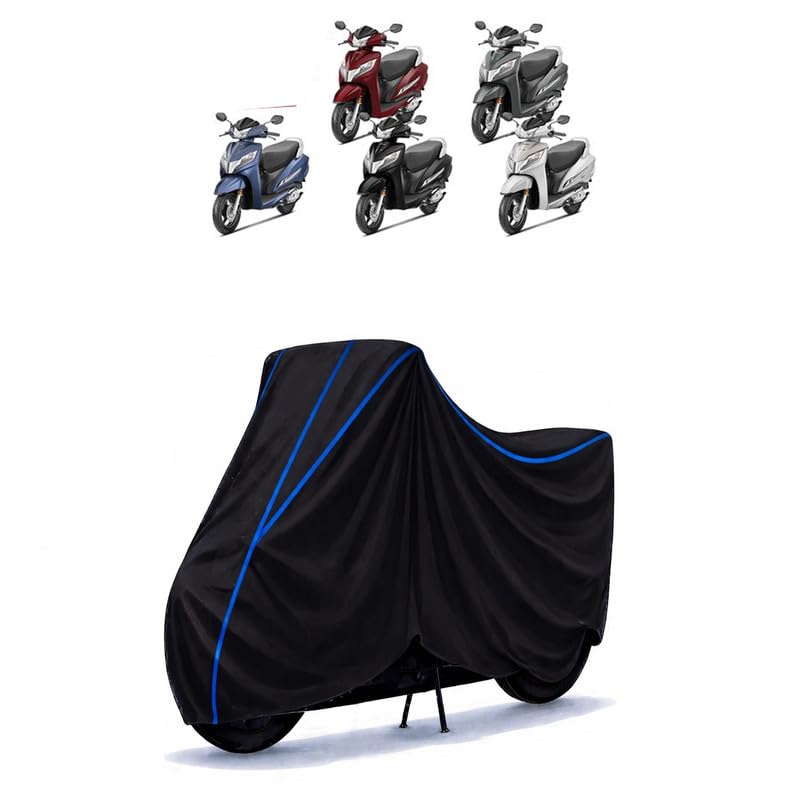 Image of Scooty Cover Water Resistant for Activa 125 BS6 | Universal Scooter & Bike Cover | Heavy Duty UV Dust, Rain & Scratch Protection | Elastic Fit All Weather Indoor Outdoor | Black with Blue Piping