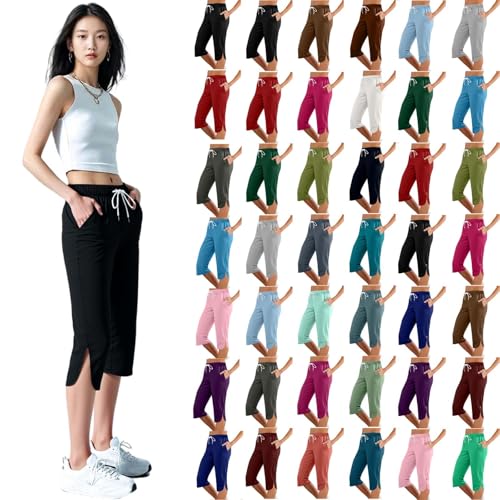Anjikang Women's Capris with Pockets Summer Casual Wide Leg Work Capri Pants Dressy Golf Pant Workout Stretchy Yoga Sweatpant