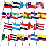 【SPECIFICATION】 5.5 inches wide, 8.2 inches long flag with 12.6 inches solid plastic stick, 22 pack. 【MATERIAL】Made of durable polyester and solid plastic sticks with spear top. 【DECORATIONS】 These hand held stick flags are great for Heritage Hispani...