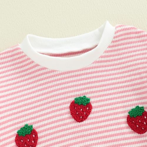 Baby Girl Fall Outfits Long Sleeve Strawberry Sweatshirt Bubble Romper Newborn Stripe Bodysuit Cute Infant Clothes3