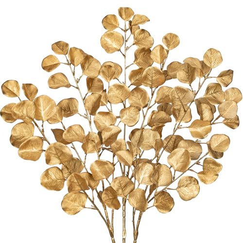 Hollyone 32&rdquo; Christmas Tree Picks and Sprays 3Pcs Gold Artificial Eucalyptus Stems Eucalyptus...