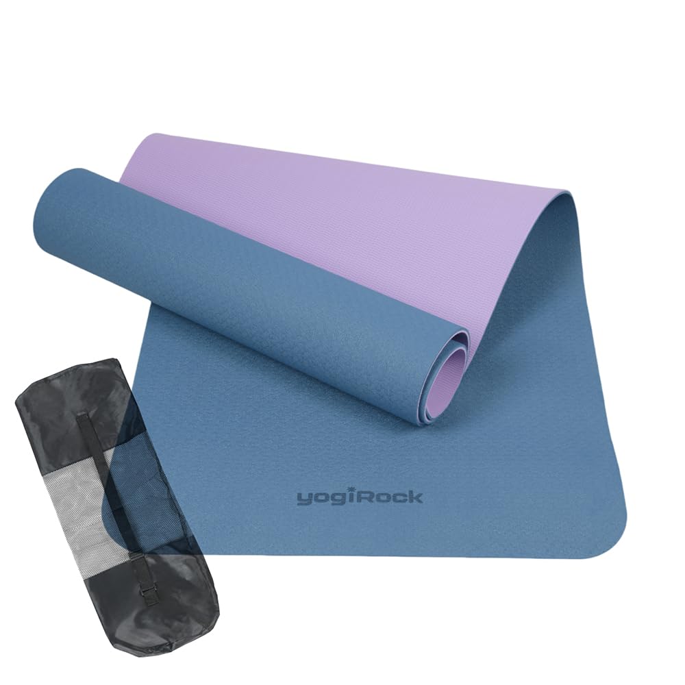 yogiRock (ヨギロック) ヨガマット 183 ×61cm 大きめ TPE 6mm 滑り止め 袋付 セット トレーニングマット ピラティスマット 【SGS認証済】 (インディゴブルー×ライラックパープル)