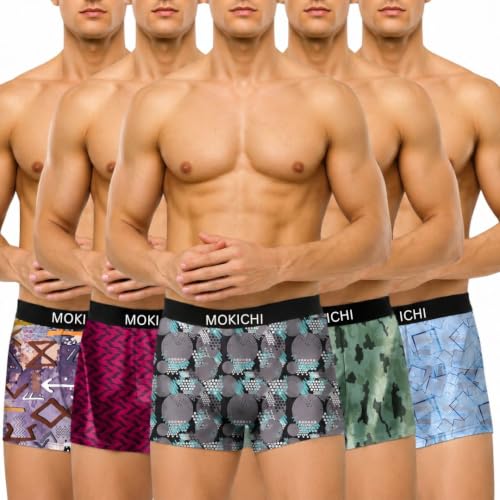 Image of Men's Printed Boxer Briefs | Stretchable Trunks with Comfortable Elastic Waistband | Multicolour Innerwear Pack of 5