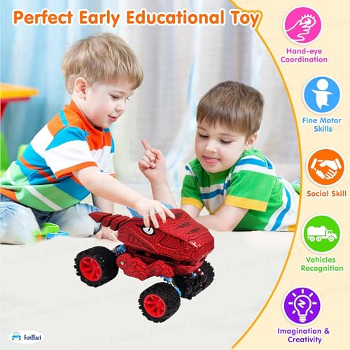 Image of FunBlast Rock Crawler Toy for Kids - 4X4 Big Wheel Drive Push & Go Dinosaur Car Toy, Monster Truck Toys for Kids for 3+ Years Toddlers, Boys, Girls (Red)