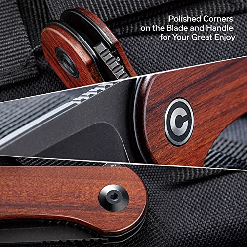 Civivi Elementum Pocket Knife, Folding Knife For Edc With 2.96" D2 Black Stonewashed Blade Cuibourtia Wood Handle, Flipper Knife With Clip For Men C907U #TOP5