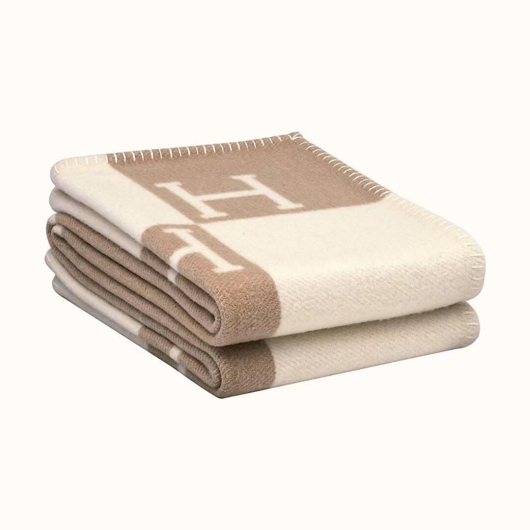 H Blanket Soft Cashmere Fleece Plaid Throw Blanket, All Season Knitted Shawl for Sofa Couch Car Camping, for Women Men, Khaki