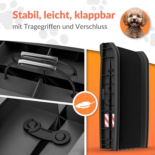 CADOCA® Hunderampe Auto klappbar 90kg kompakt 156x40cm Tragegriff Sicherungsbügel Reflektoren Trinknapf Hund Katze rutschfest leichte Einstiegshilfe