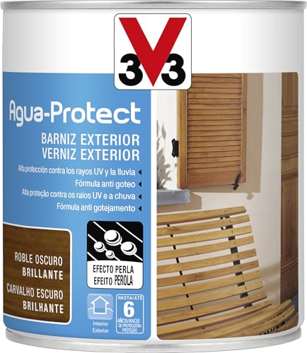V33 Barniz Exterior Agua Protect Brillante Roble Oscuro 0,75l