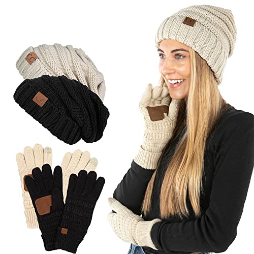 Funky Junque Women's Hat and Gloves Set with Touchscreen Feature - Mother's Day Gift - and Warm Slouchy Design2