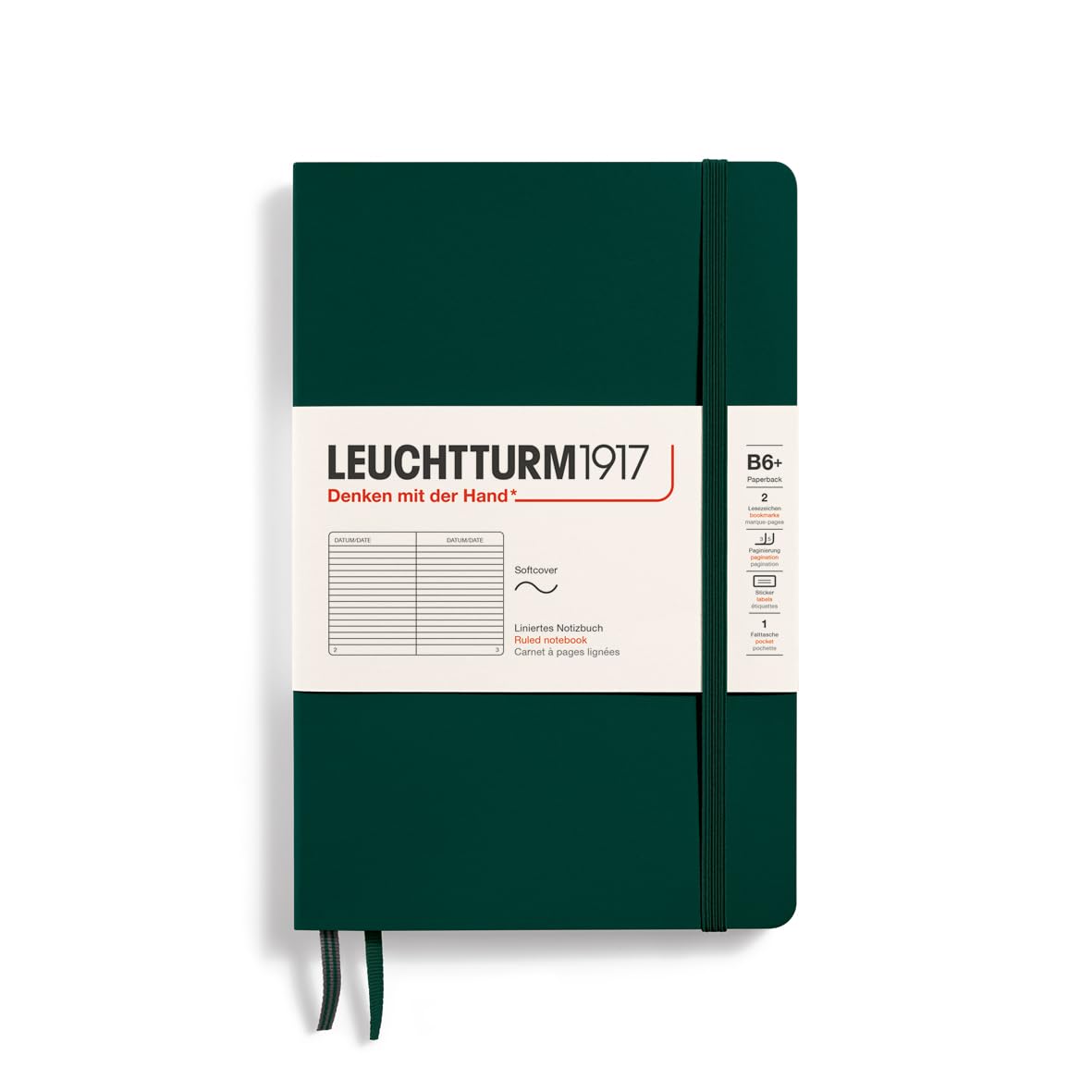 LEUCHTTURM1917 - Notebook Softcover Paperback B6+ - 123 Numbered Pages for Writing and Journaling (Forest Green, Ruled)