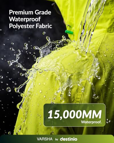 Image of Destinio Rain Coat for Men Waterproof with Hood, Thick Polyester, Leak Proof, Premium Zipper, Raincoat for Bike Riding, Double Layer Rain Suit for Riders, Rainwear Set