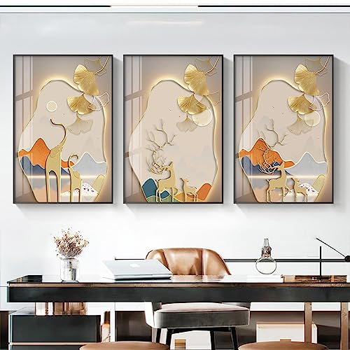 Toile abstraite grand format cerf et éléphant pour décoration murale chic