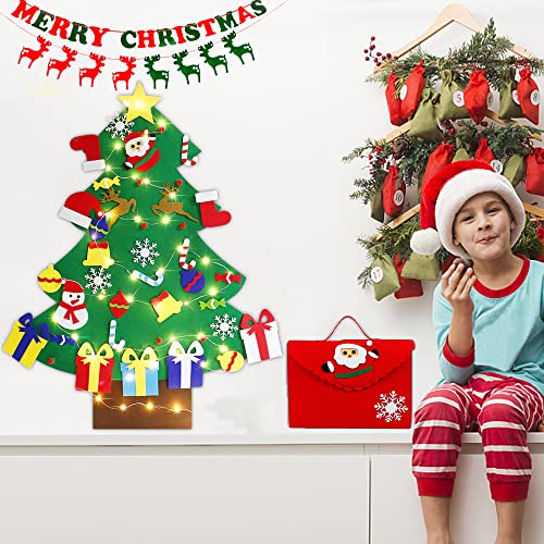 Lamptop 4Ft Felt Christmas Tree For Kids Wall With Lights 45Pcs Detachable Christmas Tree Ornaments Wall Decor Door Hanging Christmas Tree Set With Storage Bag Xmas Gifts Decorations #TOP2