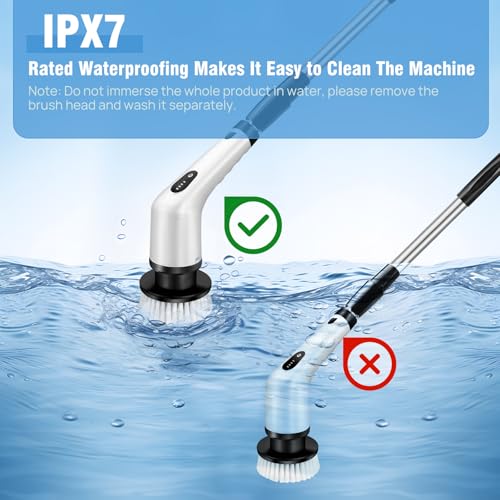 Electric Spin Scrubber, 9 in 1 Electric Cleaning Brush with Extension Handle and 9 Replaceable Brush Heads, 380RPM Rechargeable Power Scrubber for Bathroom, Sink, Shower, Kitchen, Floor, Car - Image 7