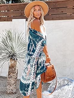 Moss Rose Women's Beach Cover up Swimsuit Kimono with Bohemian Floral Print, Loose Casual Resort Wear