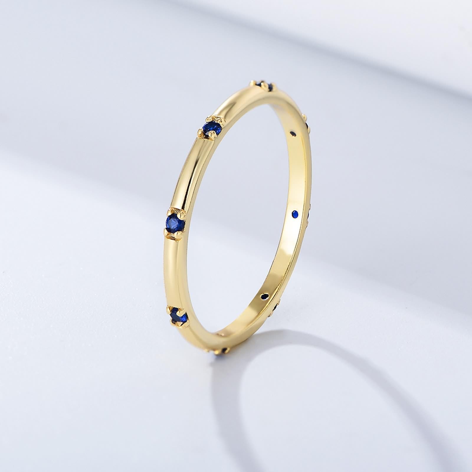 Anillo de la amistad, oro amarillo Au375 de 9 quilates, para parejas con zafiro azul, oro auténtico, joyas de oro de 9 quilates, talla 53 (16,9)