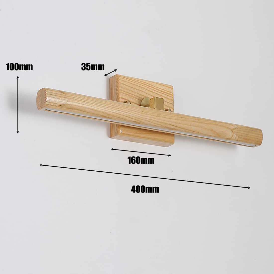LANMOU 40CM Lámpara de Espejo LED Baño de Madera, Aplique Frontal de Espejo Interior LED 8W 4000K, 640LM Luz de Espejo Giratorio 180° para Lavabo, Lámpara de Maquillaje Moderna para Tocador