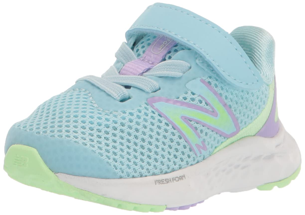 New Balance Baby Fresh Foam Arishi V4 Hook and Loop Running Shoe, Blue/Green Aura/Lilac Glo, 2 X-Wide US Unisex Infant