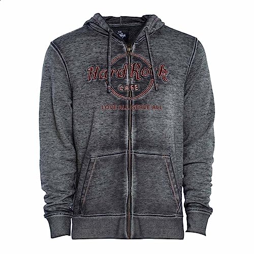 Hard Rock Men's Double Burnout Zip Hoodie Charcoal
