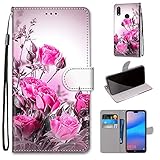 Miagon Flip PU Leder Schutzhülle für Huawei P20 Lite,Bunt Muster Hülle Brieftasche Case Cover Ständer mit Kartenfächer Trageschlaufe,Wild Rose
