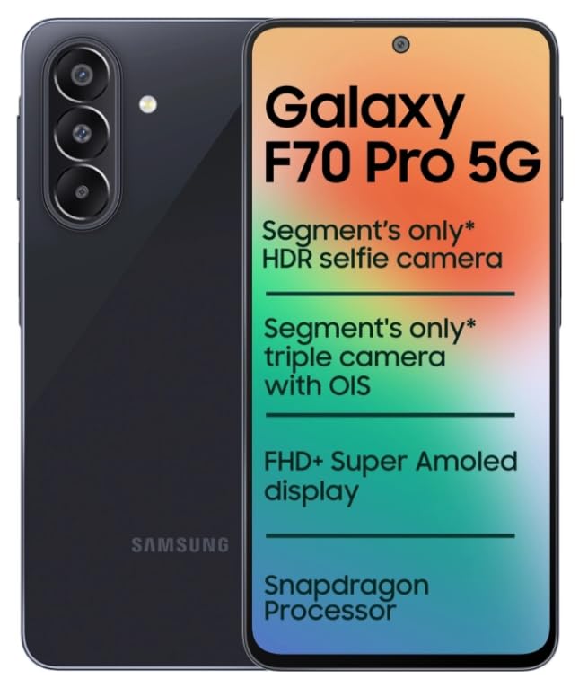 Image of Samsung Galaxy F70 Pro 5G (Alpha Black, 128 GB) (6 GB RAM) | 6000 mAh Battery | 6.7 inch FHD+ Super AMOLED Display | Dimensity 6300 | Oualcomm Octa Core Processor