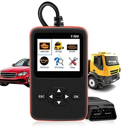 OBDII Code Reader Car/Truck Fault Diagnosis Instrument, Car Auto Diagnostic Tool CR-HD Heavy Duty Truck Scanner Large Screen Display One Button Quick Query