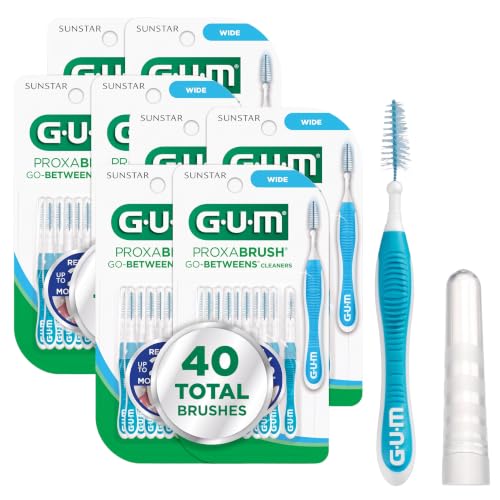 GUM Proxabrush Go-Betweens - Wide - Interdental Brushes - Soft Bristled Dental Picks for Plaque Removal Health - Safe for Braces &amp; Dental Devices,10 Count (Pack of 8)