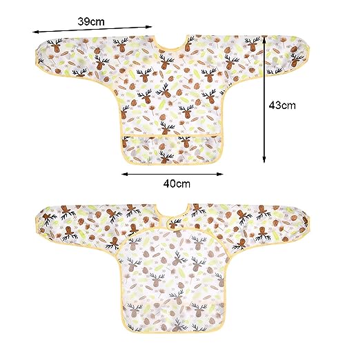 Vicloon Bibs with Sleeves, 5Pcs Long Sleeve Waterproof Bibs, Unisex Feeding Bib with Large Pocket - Image 2