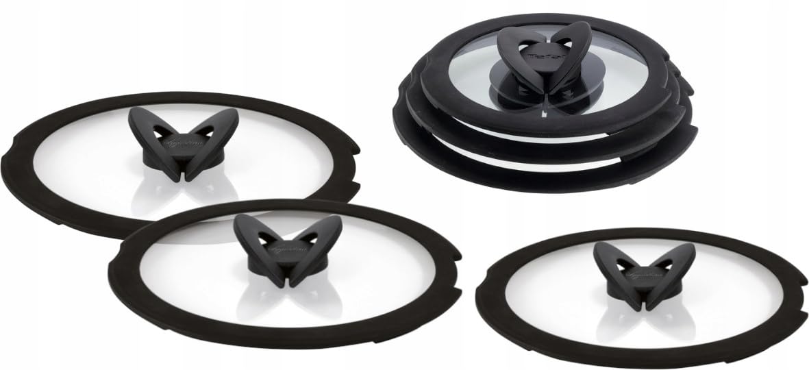 Tefal Ingenio - Lot de 6 couvercles en verre - Diamètre : 16/18/20/22/24/28 cm - Avec poignée rabattable et ouverture de sortie de vapeur - Verre/silicone