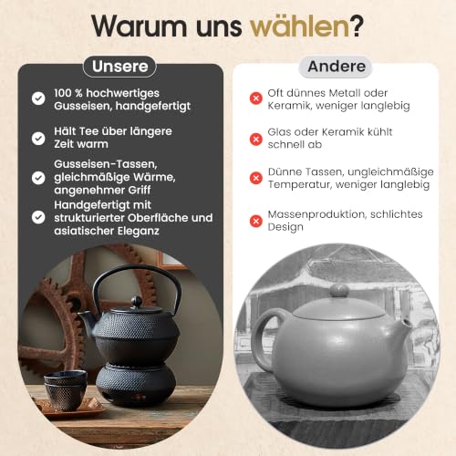 Foto von DIMONO® Asiatische Teetassen Gusseisen 80ml traditionelles 2er Set schwarz