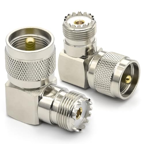 2PCS Adaptador coaxial PL259 ángulo 90° macho a hembra miniatura 1