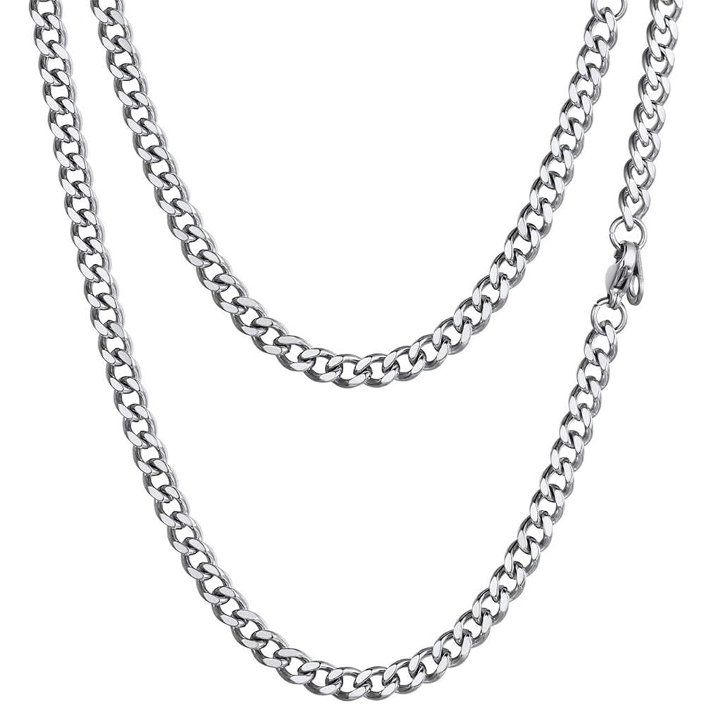 PROSTEEL 316L Stainless Steel Figaro Cuban Chain Necklace for Men, Black/18K Real Gold Plated, 4/5/6/7.5/9/10/13mm, 14inch-30inch, Come with Box