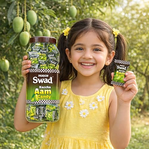 Image of Swad Digestive Chocolate Candy, Kaccha Aam (Pulse Toffee) 200 Tab Jar,