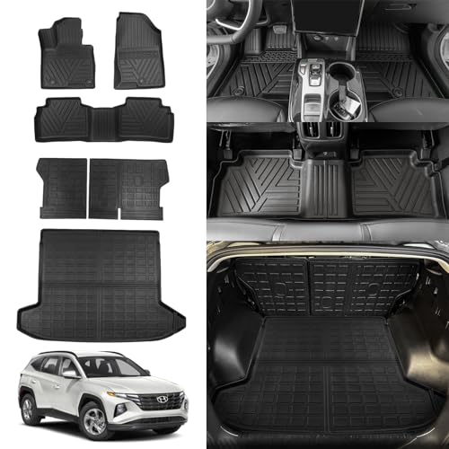 Rongtaod Floor Mats Compatible with 2022-2026 Hyundai Tucson Cargo Mat TPE Trunk Mat Cargo Liner All Weather Back Seat Cover Protectors 2025 Tucson Accessories (Backrest Mats+Trunk mat+Floor Mats)