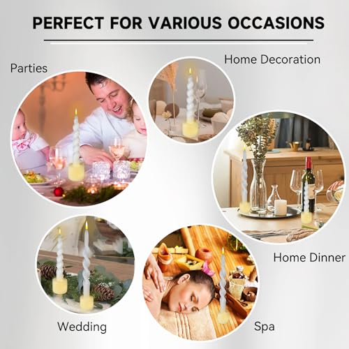 Image of Spiral Taper Candle LED Candlesticks, 10inches Flameless Tapered Candles Battery Candle Sticks Remote Twisted Candlestick for Dinner Holiday Wedding Party Housewarming-1D