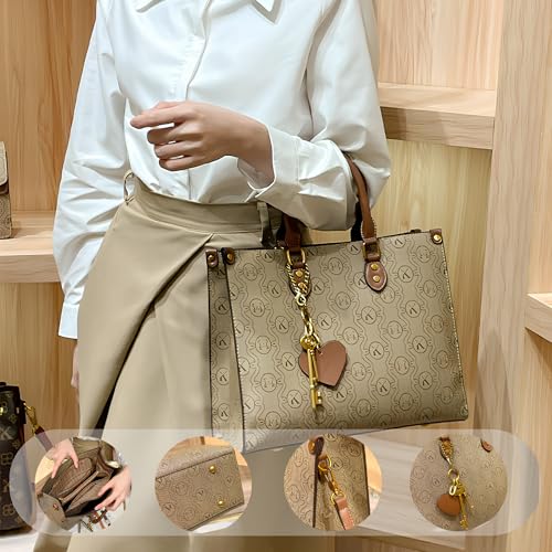 Image of Women's Tote Bag Elegant Multi-Pocket Handbag with Heart Pendant, Spacious & Stylish for Work, Travel & Daily Use