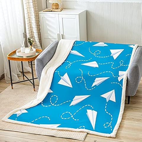 Kids Cartoon Aircraft Fleece Throw Blanket Cover