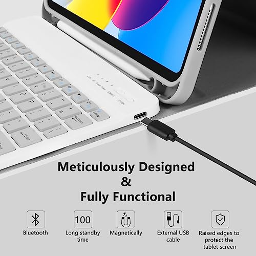 Image of MMK for iPad 11th 10th Generation Case with Keyboard (2022, 10.9 inch), Wireless Detachable Keyboard, Pencil Holder for iPad 11 inch (A16 2025), 10th Gen (10.9 Inch 2022) Grey