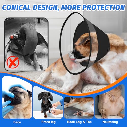 Image of Dog Cone Collar with Soft Pad, Transparent Elizabeth Recovery Collar for Large, Medium, Small Dogs to Stop Licking, Pet Head Cone Alternative After Surgery, Neutering, Injury (L)