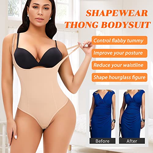 Image of Thong Shapewear Bodysuit for Women Tummy Control Open Bust Body Shaper | Light Tummy Control Thong Bodysuit,Slimming Body Shaper Slimmer,Shaping Bodysuit Thong Girdle