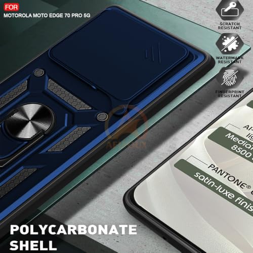 Image of Armor Bumper Back Cover Case for Moto Edge 70 Pro /Moto Edge 70 Pro Plus 5G Rotating Camera Cover, Ring Holder & Kickstand | Heavy Duty & 360 Degree Protection Back Cover (Blue)