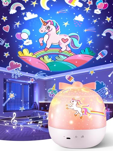 Nachtlicht Sternenhimmel Projektor Kinder,10 Musik Spieluhr Baby,Nachtlicht Kinder Nachtlicht Baby,Nachttischlampe Kinder,Kawaii Deko,Einhorn Geschenke für Mädchen,Weihnachtsgeschenke für Mädchen