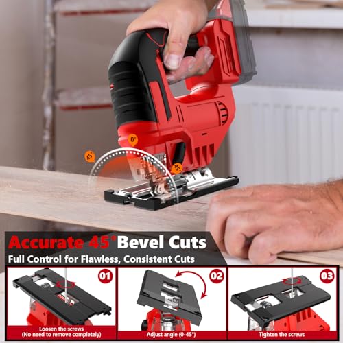 Image of Cordless Jig Saw for Milwaukee 18V Battery, Brushless Jigsaw Tool 2900RPM with LED Light, 3-Position Orbital & ±45 Bevel Cuts for Metal /Wood /PVC Cutting（No Battery Included）