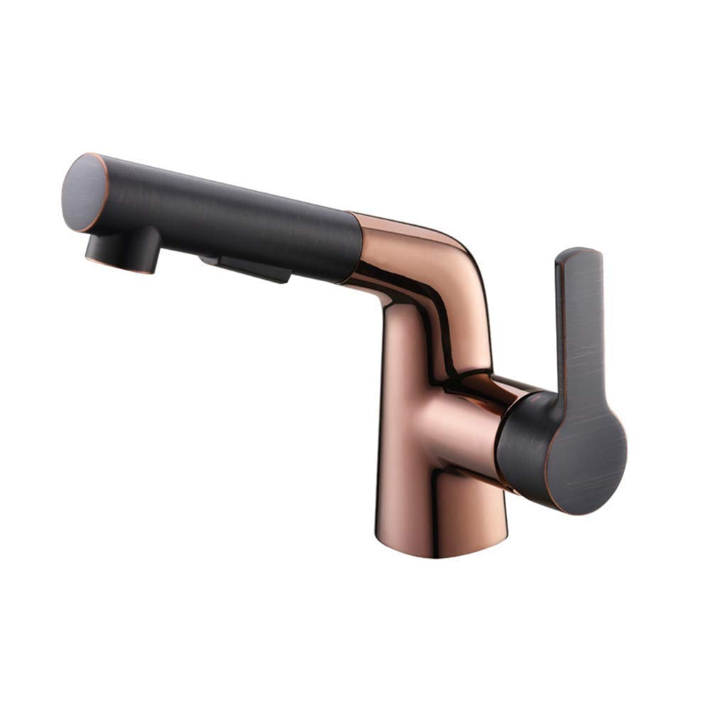 ZQFHSX Sink Mixer Tap,Kitchen Faucet Double Outlet Zinc Alloy 2 Modes Rotating Pull Rose Gold Hot and Cold LWX