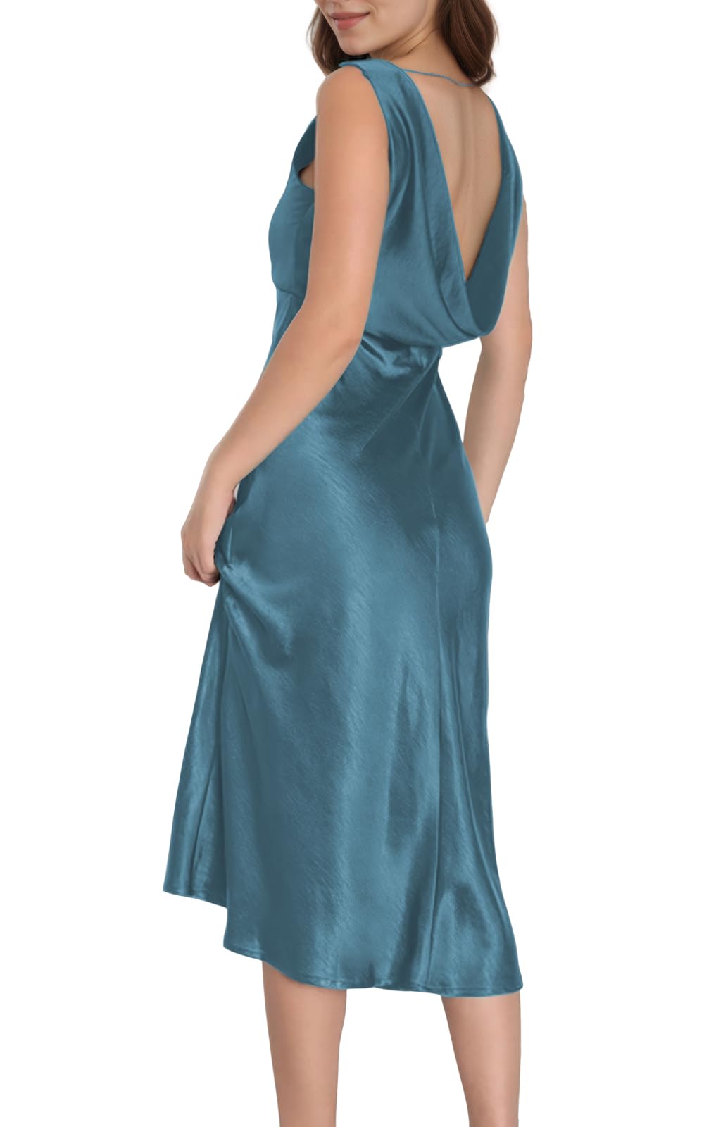 Summer Satin V Neck Backless Midi Dresses for Women 2025 Silky A line Formal Low Back Sleeveless Wedding Guest Long Dress