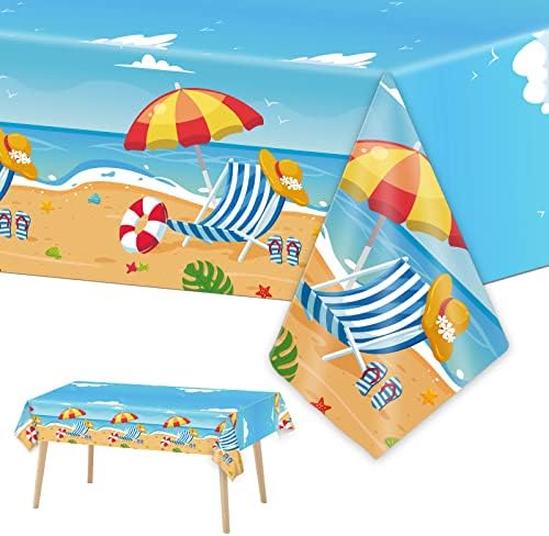 3 Pieces Summer Beach Tablecloths for Hawaiian Decorations Plastic Disposable Pool Surfboard Party Table Covers for Rectangle Tables Birthday Baby Shower Party Supplies Favors, 54 x 108 Inches