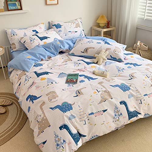 Blueblue Dinosaurs Duvet Cover Set Twin 100% Cotton Bedding For Kids Boys Girls Teens Cartoon Blue Jurassic Dinosaur Crocodile On White 1 Animals Comforter Cover With Zipper Ties 2 Pillowcases thumb #1
