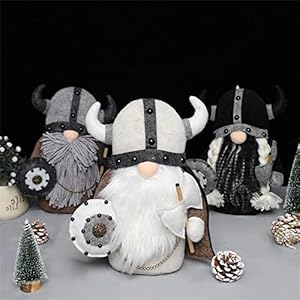 Halloween Special Viking Warrior Gnome Doll Fall Farmhouse Gnome Plush Decor Indoor Nordic Gnomes Decorations for Home Handcrafed Cute Scandinavian Style Gnomes for Kitchen Table Ornaments D